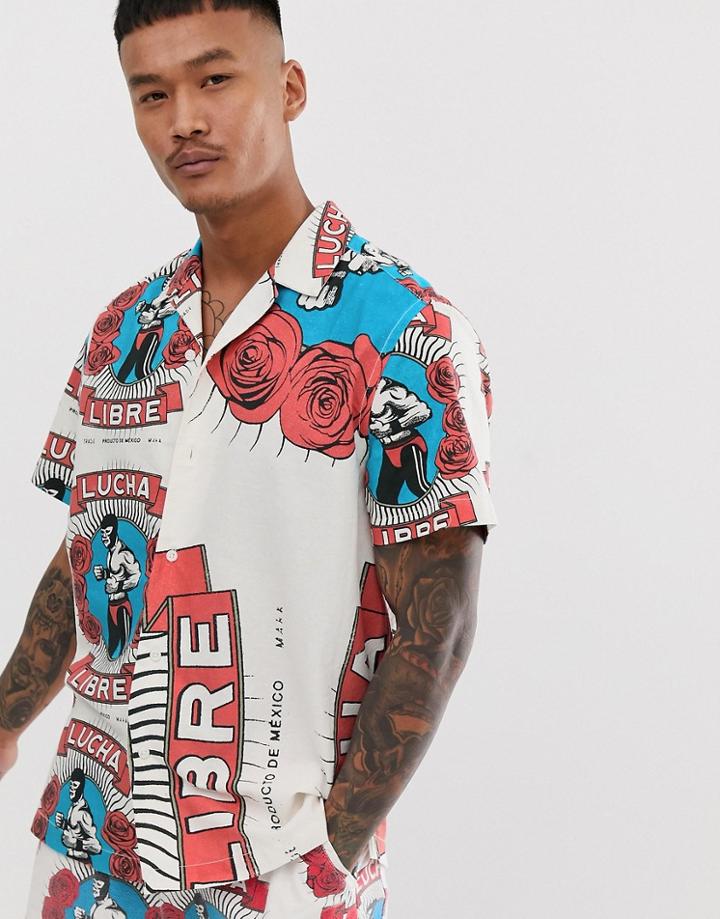 Asos Design Two-piece Relaxed Conversational Print Shirt - White