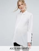 Asos Maternity Blouse With Contrast Lace Up Cuff - White