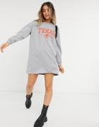 Heartbreak Long Sleeve Print T-shirt Dress In Gray-grey