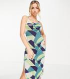 In The Style Exclusive Strappy Back Cowl Neck Midi Dress In Green Geo Print-multi