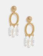 Asos Design Earrings In Engraved Open Circle Design With Faux Freshwater Pearl Drops In Gold Tone - Gold
