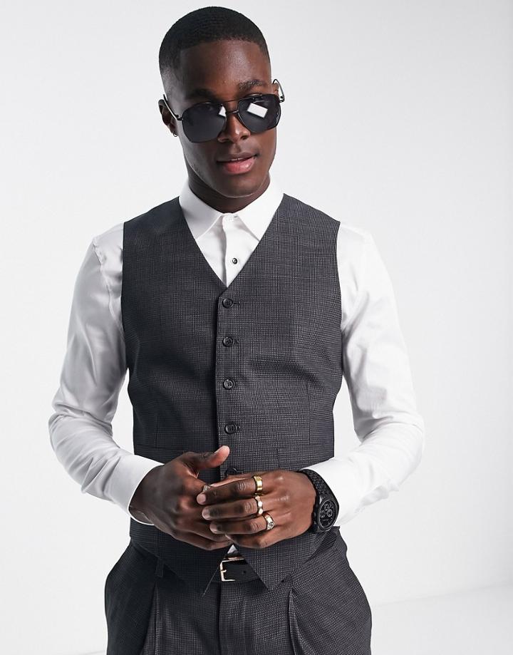 Noak Skinny Vest In Gray Birdseye Textured Wool Blend With Two-way Stretch