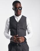 Noak Skinny Vest In Gray Birdseye Textured Wool Blend With Two-way Stretch