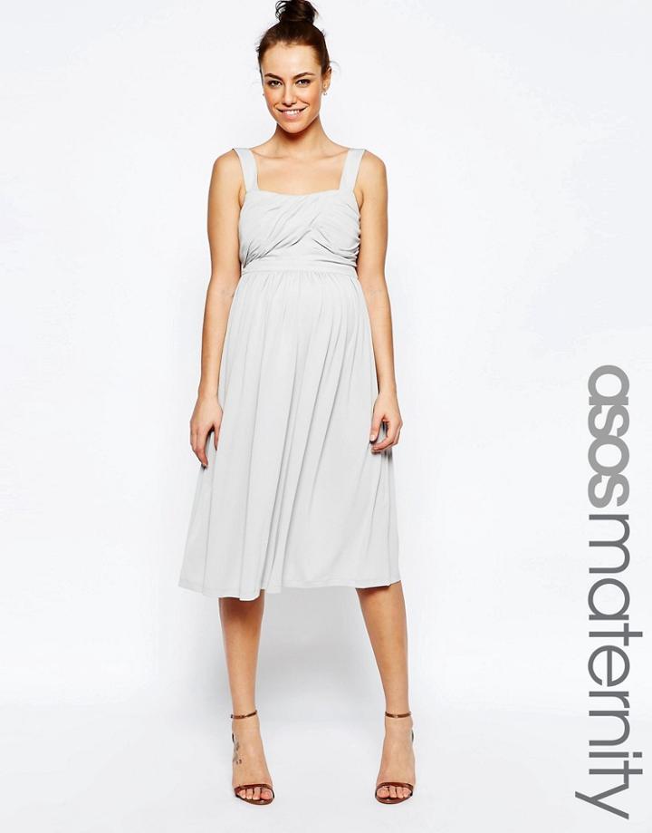 Asos Maternity Slinky Ruched Bodice Midi Dress - Gray