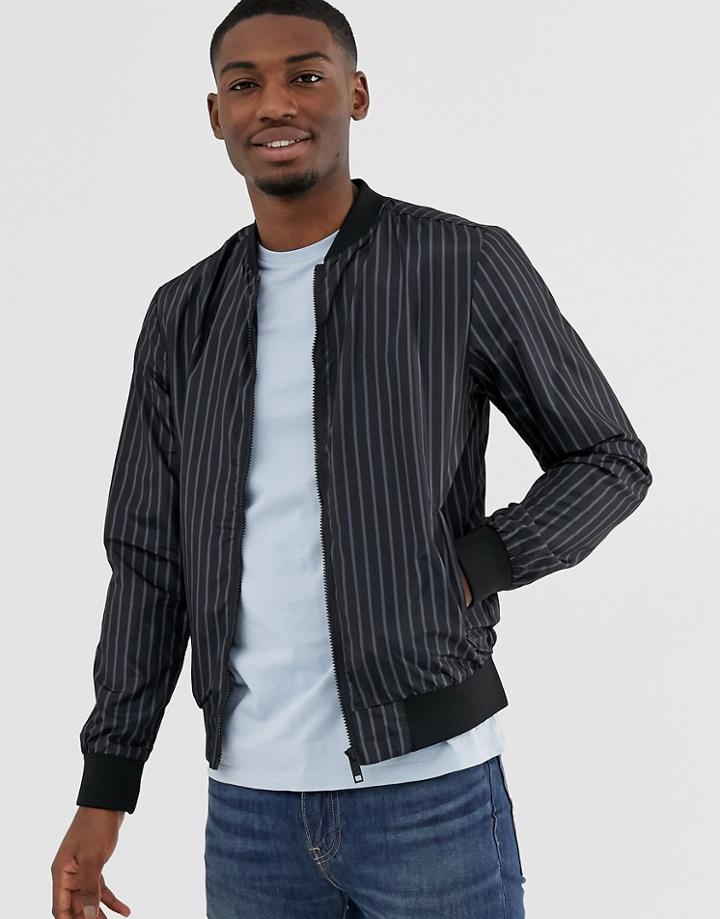 Brave Soul Pinstripe Bomber Jacket-black