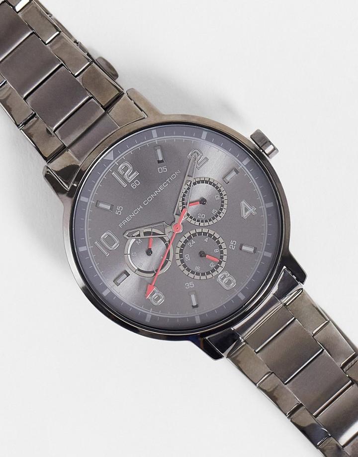 French Connection Chain Link Strap Watch In Gunmetal-silver