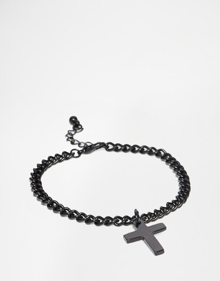Asos Bracelet With Cross In Black - Black