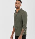 Asos Design Tall Regular Fit Viscose Shirt In Khaki-green