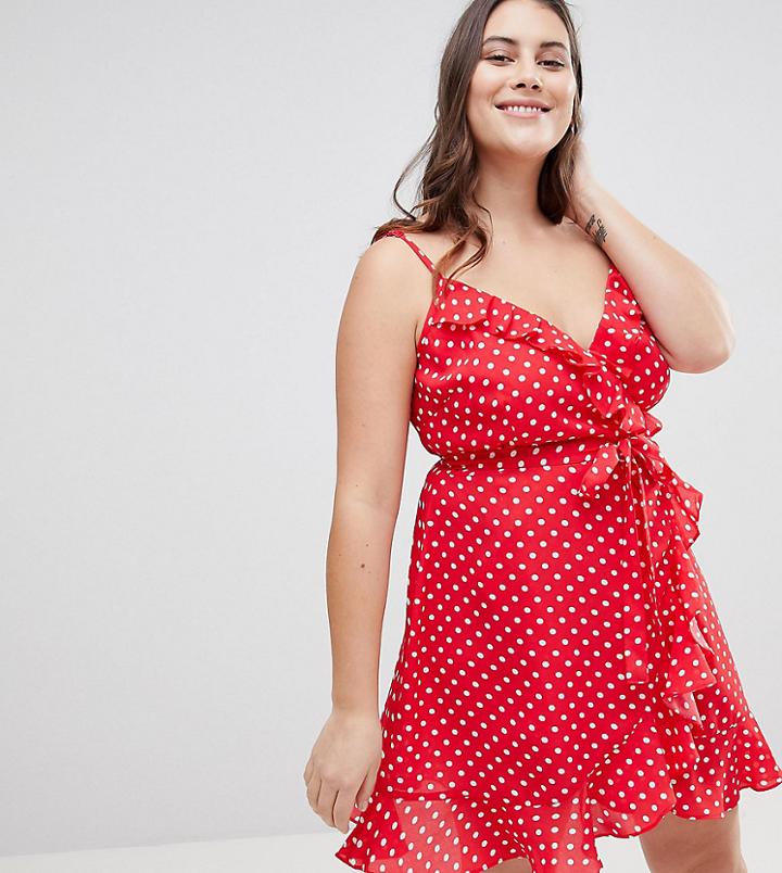 Asos Curve Strappy Spot Ruffle Wrap Mini Dress - Multi