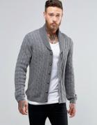 Asos Shawl Neck Cable Cardigan In Wool Mix - Charcoal
