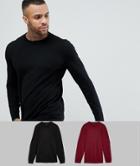 Asos 2 Pack Cotton Sweater In Black/burgundy Save - Multi
