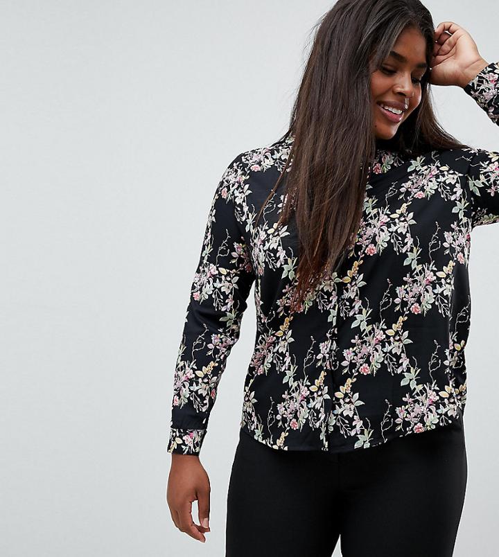 Brave Soul Plus Dymphia Floral Print Shirt - Navy