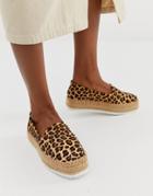 Asos Design Jenna Leather Leopard Flatform Espadrilles - Multi