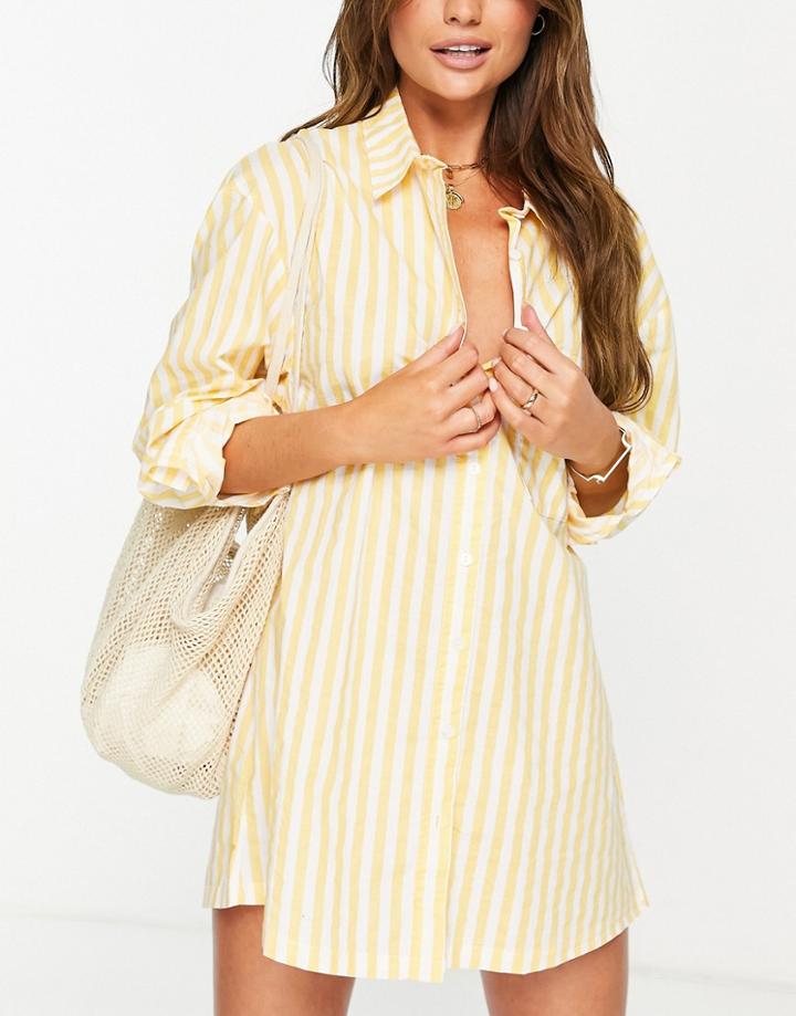 Rhythm Sicily Oversized Beach Shirt In Yellow Stripe