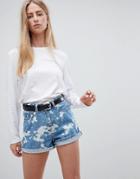 Dr Denim Jenn High Waisted Short In Bleach Effect - White