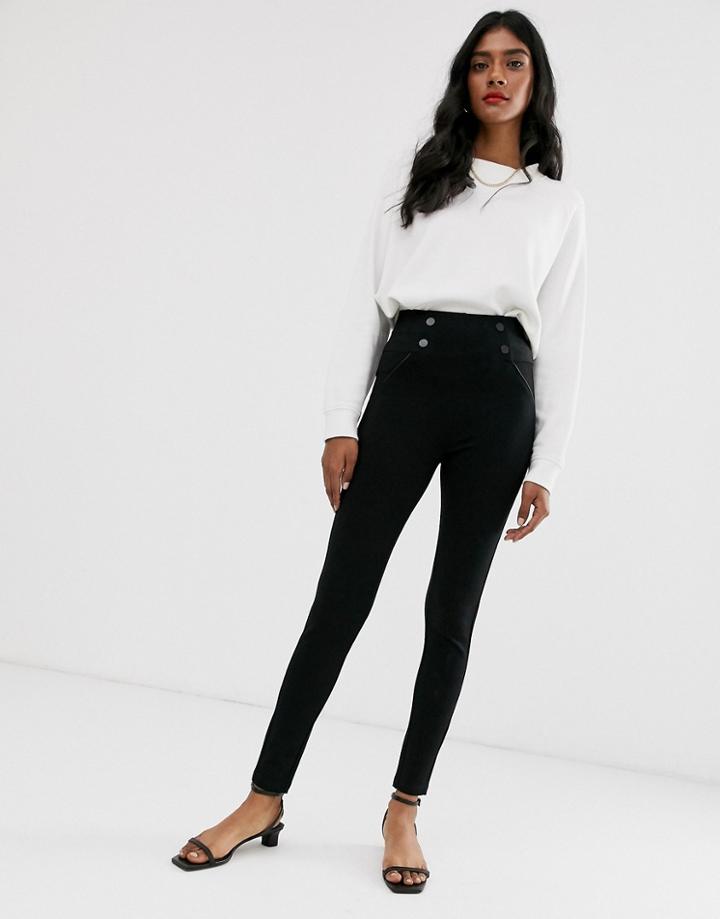 Stradivarius Legging With Button Detail In Black