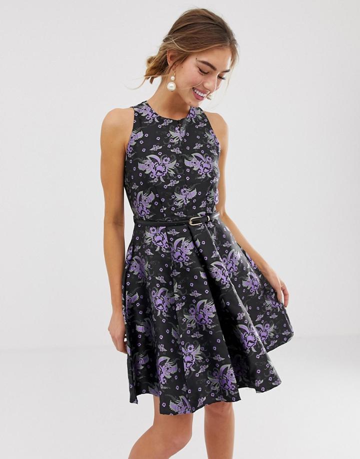 Closet London Printed Skater Dress-multi