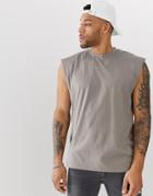 Asos Design Oversized Longline Sleeveless T-shirt In Beige - Beige
