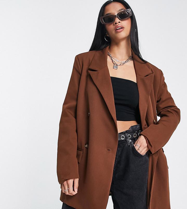 Heartbreak Petite Oversized Dad Blazer In Chocolate Brown