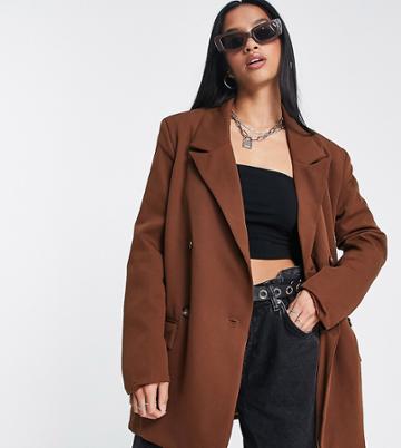 Heartbreak Petite Oversized Dad Blazer In Chocolate Brown