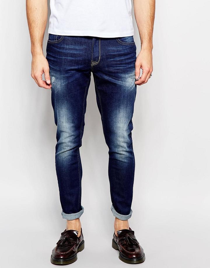 Hoxton Denim Indigo Wash Skinny Spray On Jean - Navy