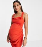 Asos Design Maternity Cowl Neck Pencil Midi Dress In Burnt Orange