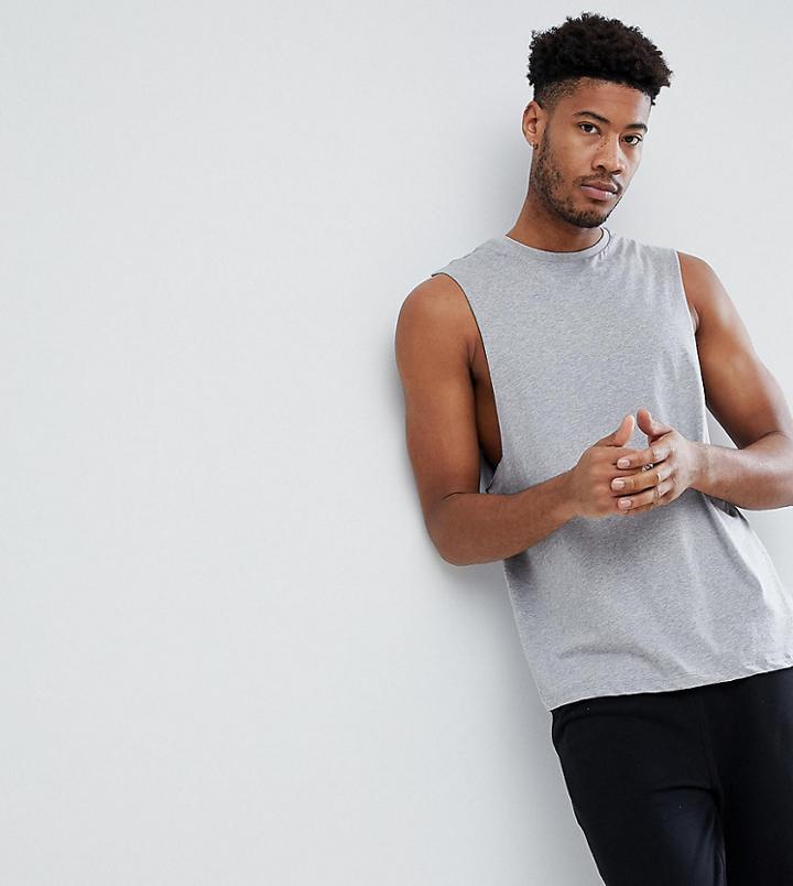 Asos Design Tall Sleeveless T-shirt With Dropped Armhole In Gray Marl - Gray