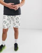 Asos Design Slim Denim Shorts In Vacation Print-white