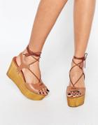 New Look Tie Up Platform Wedge Sandal - Tan