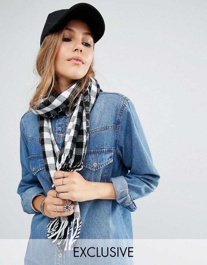 Reclaimed Vintage Gingham Scarf - Black
