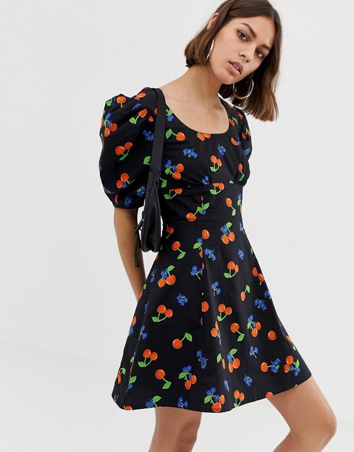 Collusion Cherry Print Mini Dress - Black