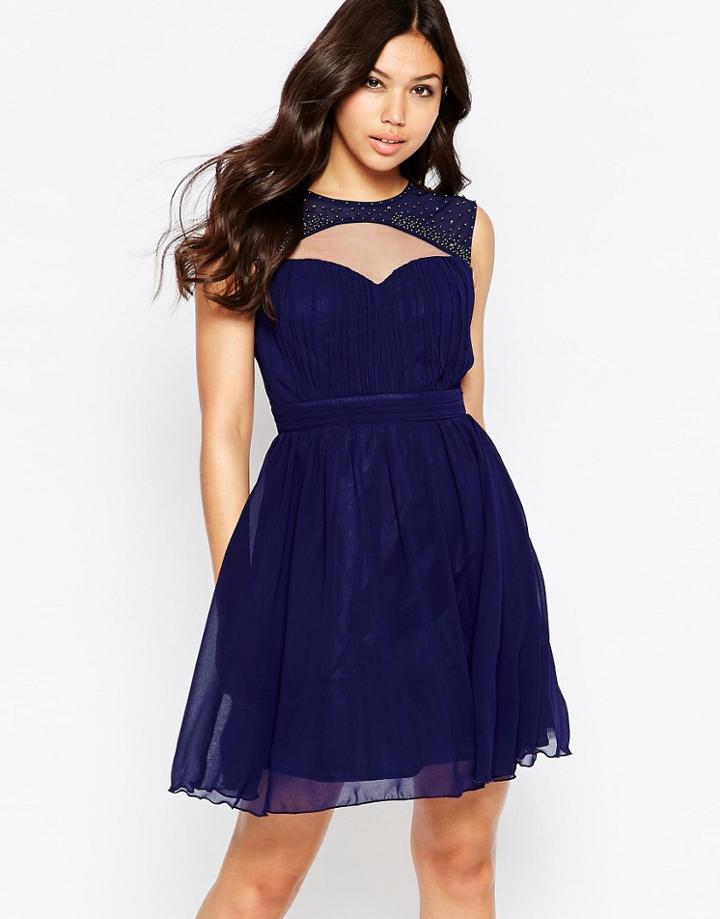 Little Mistress Skater Dress With Cut-out Detail - Navy