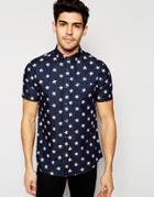 Brave Soul Large Star Denim Short Sleeve Shirt - Navy