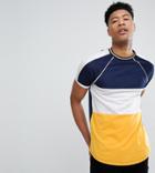Asos Design Tall Raglan T-shirt With Curved Hem And Contrast Color Block And Tipping - Blue