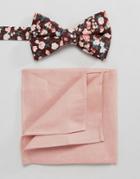 Asos Wedding Floral Bow Tie And Pink Pocket Sqaure Pack - Pink