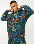 Asos Daysocial Oversized Hoodie In All Over Print Polar Fleece In Navy - Part Of A Set