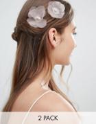 Asos Design Pack Of 2 Occasion Pearl Flower Hair Pins - Multi