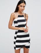 Ax Paris Striped Textured Mini Dress - Black