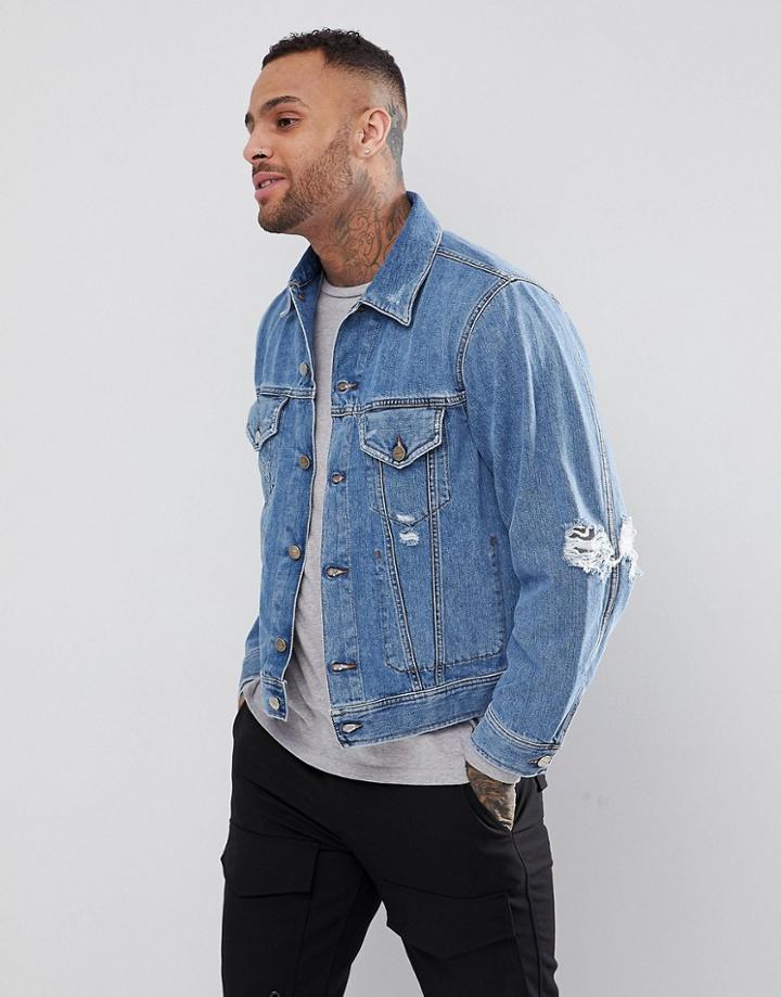 Diesel D-robin Distressed Denim Jacket - Blue