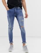 New Look Skinny Jeans With Busted Knee In Light Blue Wash - Blue