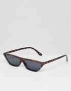 Asos Design Small Cat Eye Flat Brow Sunglasses In Tort - Brown