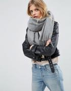 Asos Lambswool Oversized Scarf With Tassels - Gray