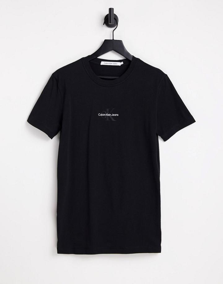 Calvin Klein Jeans Tonal Monogram Logo T-shirt In Black