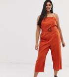 Asos Design Curve Strappy Pinny Belted Jumpsuit-orange