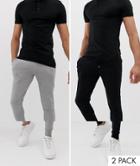 Asos Design Tall Super Skinny Jogger 2 Pack In Black/gray Marl Save - Multi