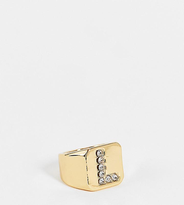 Asos Design 14k Gold Plated L Initial Ring