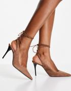 Mango Lace Up Real Suede Heeled Pumps In Brown