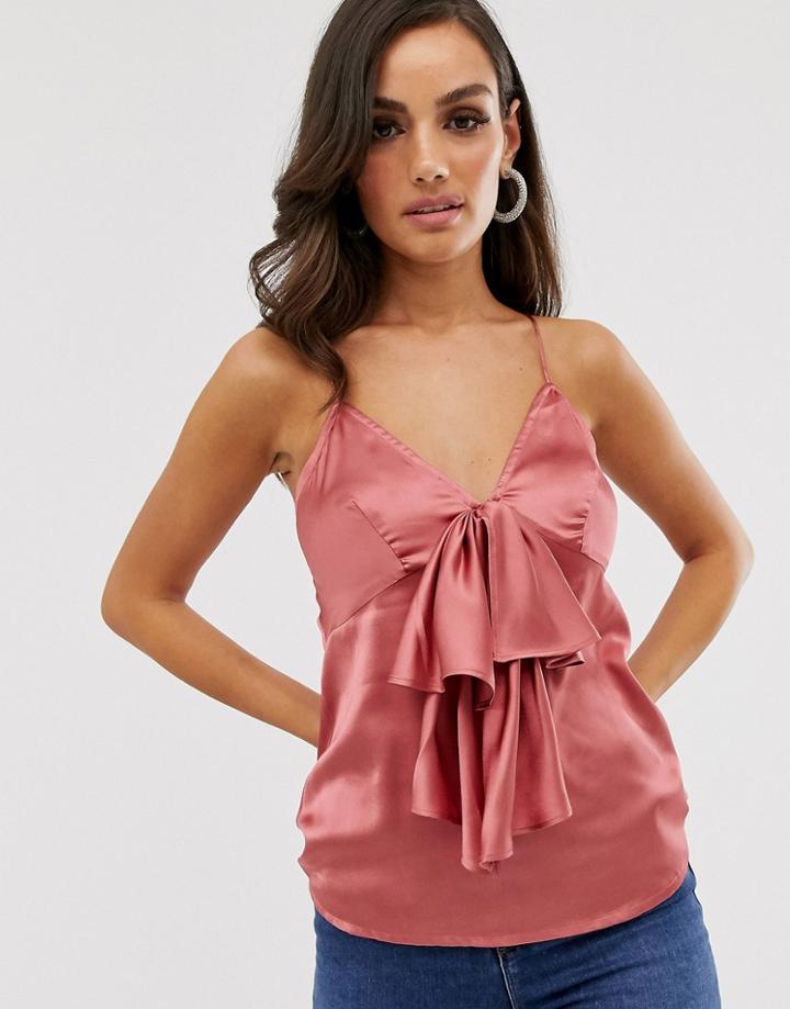Asos Design Pleated Cami Midi Dress With Drawstring Waist-pink