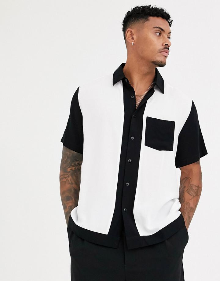 Asos Designs Relaxed Fit Cut & Sew Shirt In Black & White