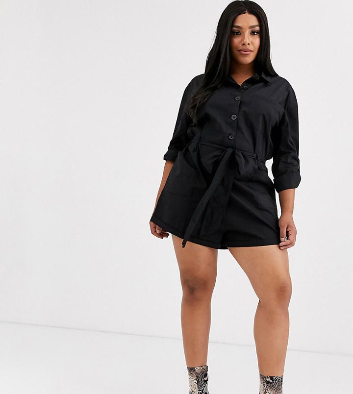 Asos Design Curve Boiler Romper With Tie Waist